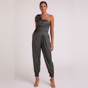 Vintage Y2K DAISY 3-D Flowers satin jumpsuit smocked Whimsigoth womens size M